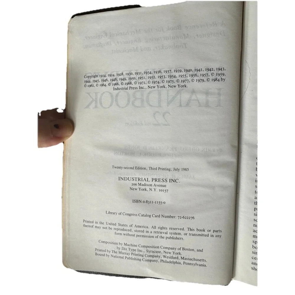1985 Industrial Press 3rd Print Machinery's Handbook 22nd Edition by Erik Oberg‎